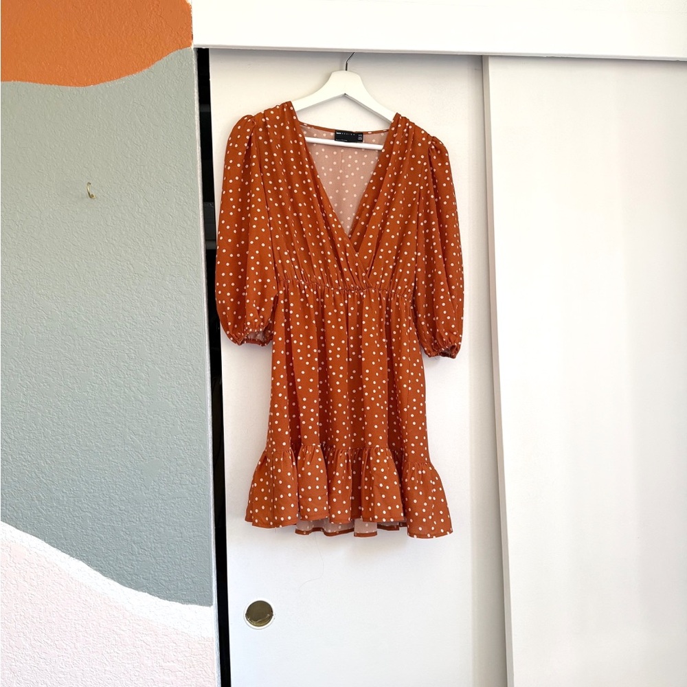 ASOS rust orange Polka dot dress